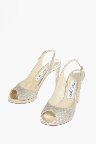Open Toe Glitter Slingbacks with Stiletto Heel