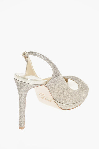 Open Toe Glitter Slingbacks with Stiletto Heel