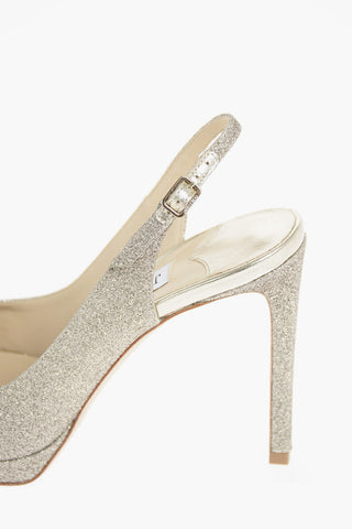 Open Toe Glitter Slingbacks with Stiletto Heel