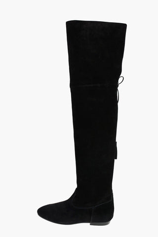 Over the Knee Suede Boots with Laces and Tassels Detail 
