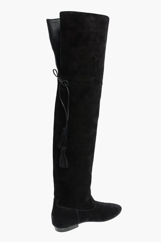 Over the Knee Suede Boots with Laces and Tassels Detail 
