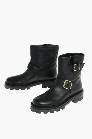 Biker Booties with Double Buckle and Track Sole
