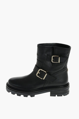 Biker Booties with Double Buckle and Track Sole