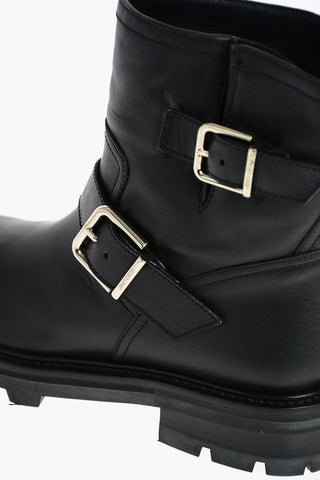 Biker Booties with Double Buckle and Track Sole