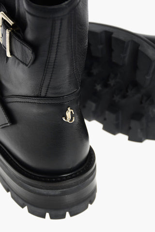 Biker Booties with Double Buckle and Track Sole
