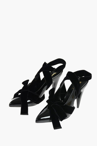 V Neck Patent Leather Slingbacks with Velvet Tape