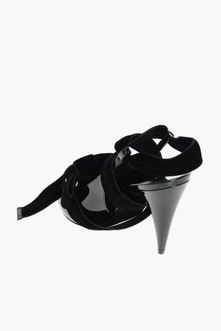 V Neck Patent Leather Slingbacks with Velvet Tape
