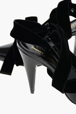 V Neck Patent Leather Slingbacks with Velvet Tape