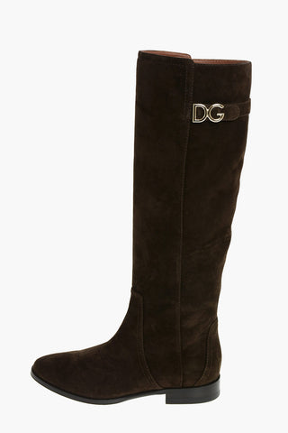 Suede Under the Knee Boots with Metal Logo