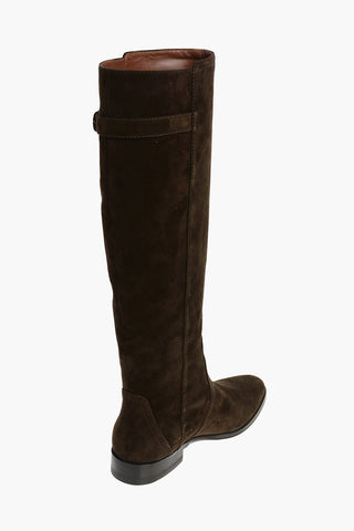Suede Under the Knee Boots with Metal Logo