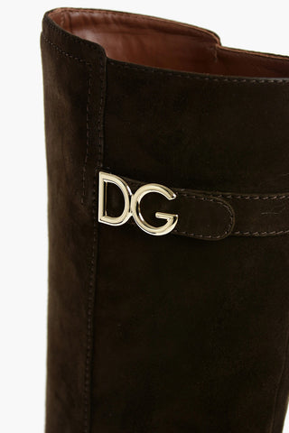 Suede Under the Knee Boots with Metal Logo