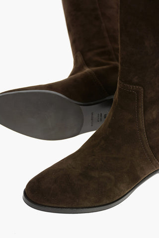 Suede Under the Knee Boots with Metal Logo