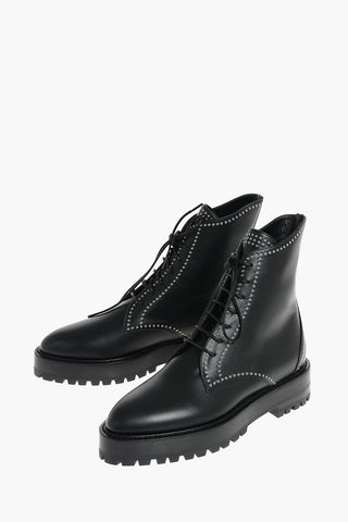 Leather Laced Combat Booties with Little Studs