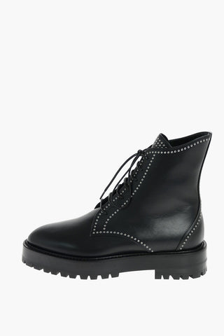 Leather Laced Combat Booties with Little Studs