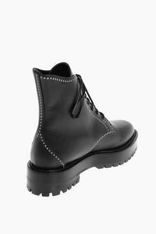 Leather Laced Combat Booties with Little Studs