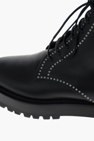 Leather Laced Combat Booties with Little Studs