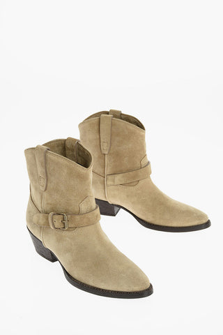 Western Cuir Booties with Strap and Buckle