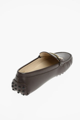 Leather Loafers with Front Metal Logo Buckle