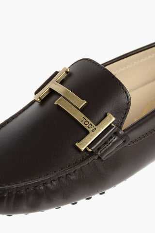 Leather Loafers with Front Metal Logo Buckle
