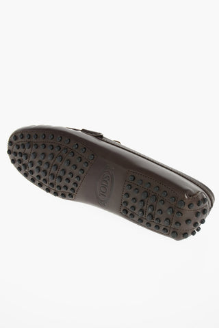 Leather Loafers with Front Metal Logo Buckle