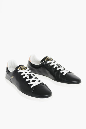 Laced Leather Sneakers with Logo on the Tongue