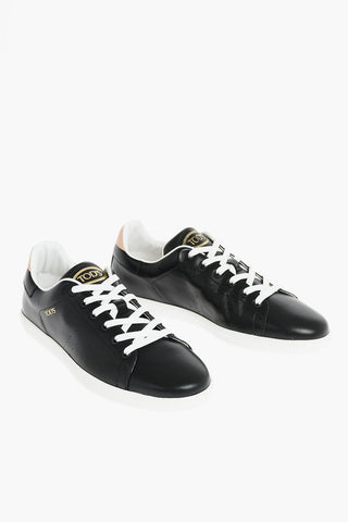 Laced Leather Sneakers with Logo on the Tongue
