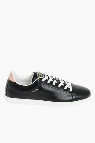 Laced Leather Sneakers with Logo on the Tongue