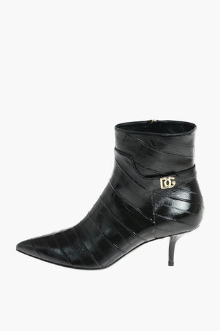 Eel Skin Booties with Metal Logo
