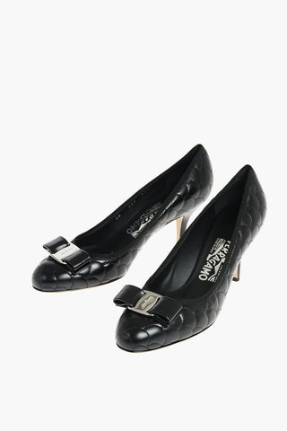 Decorative Stitching Pumps with Front Logo Bow