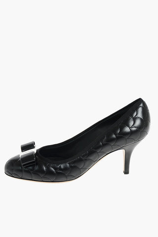 Decorative Stitching Pumps with Front Logo Bow