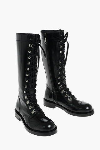 Laced Under the Knee Combat Boots with Inner Zip