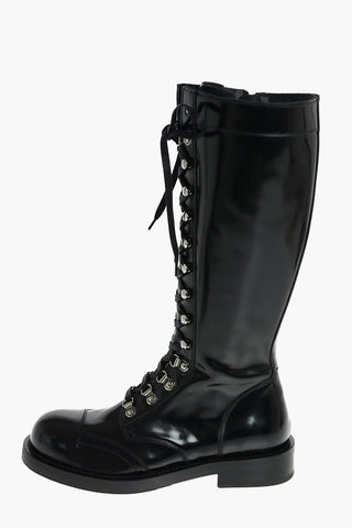 Laced Under the Knee Combat Boots with Inner Zip