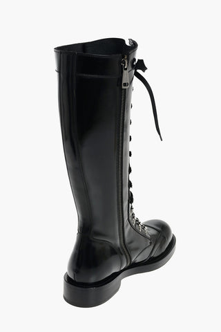 Laced Under the Knee Combat Boots with Inner Zip