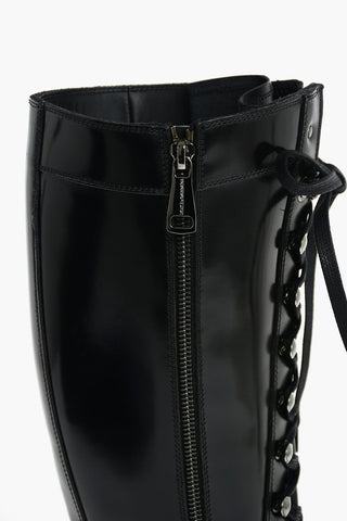 Laced Under the Knee Combat Boots with Inner Zip