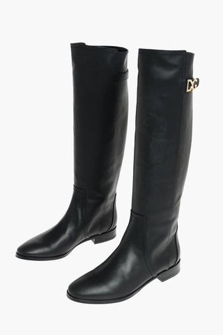 Leather NAPOLI Knee-high Boots with Metal DG Logo