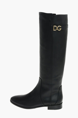 Leather NAPOLI Knee-high Boots with Metal DG Logo