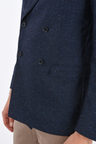 CC COLLECTION Herringbone Cashmere and Silk REWARD Double Breasted Blazer