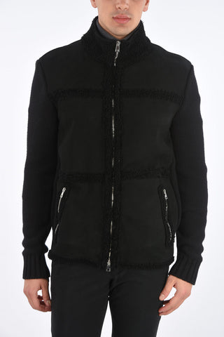 Shearling Mutton Jacket with Knitted Details
