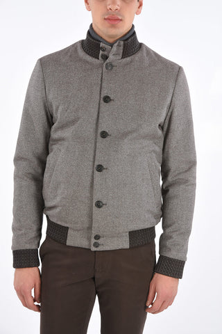 ID Leather Details Bomber Jacket with Front Buttoning