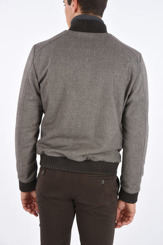 ID Leather Details Bomber Jacket with Front Buttoning