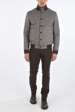 ID Leather Details Bomber Jacket with Front Buttoning