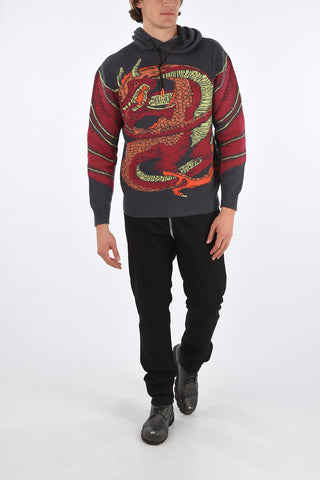 Cashmere Dragon-Embroidered PHANTOM Sweater with Hood