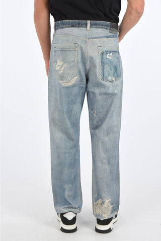 25cm stone washed Digital denim print THIRD CUT jeans