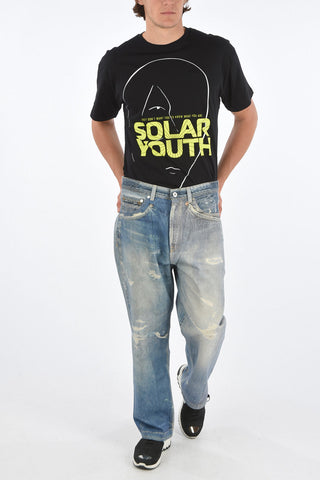 25cm stone washed Digital denim print THIRD CUT jeans