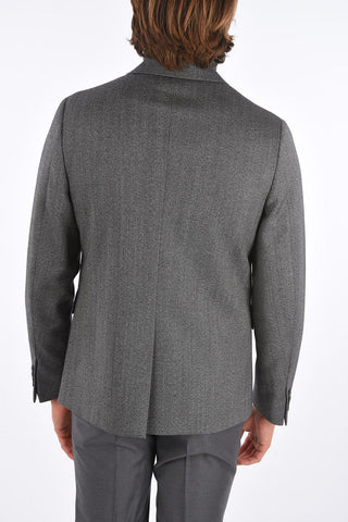 plain herringbone center vent notch lapel 2-button blazer
