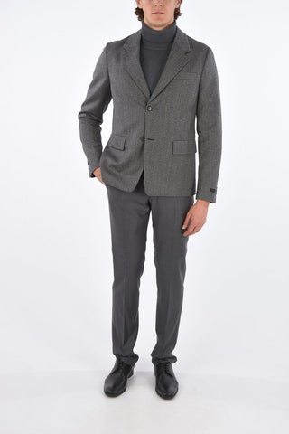 plain herringbone center vent notch lapel 2-button blazer