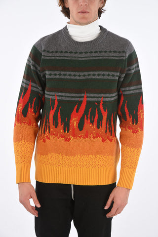 Flames Embroidered BULKY Crew-Neck Sweater