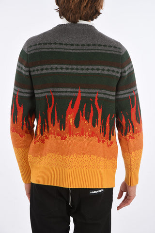 Flames Embroidered BULKY Crew-Neck Sweater