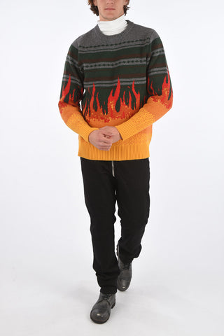 Flames Embroidered BULKY Crew-Neck Sweater