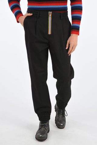Drawstring waist LEOPOLD DRILL wide pants with ankle zip